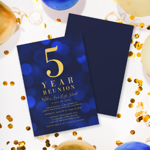 Invitación Blue Bokelight Reunión de clase de 5 años