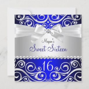 Invitación Blue Bonito Diamond bow & Sparkle Swirl Sweet 16