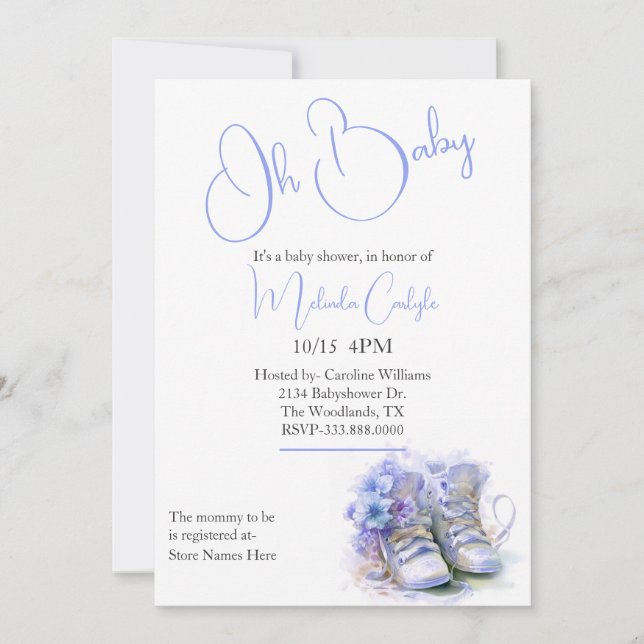 Invitación Blue Booties Boy Baby Shower (Anverso)