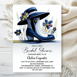 Invitación Blue Boots and Derby Hat Bridal Shower