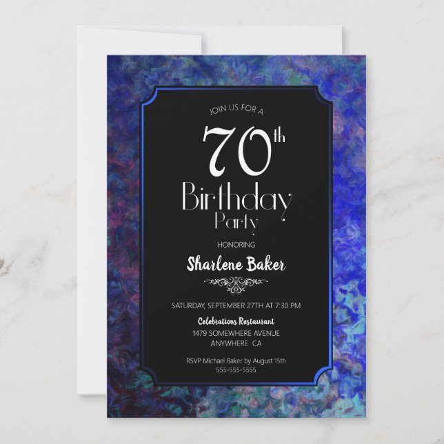 Invitación Blue Border Black 70 cumpleaños (Anverso)