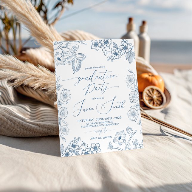 Invitación Blue Botanical Line Art Graduation Invite (Subido por el creador)