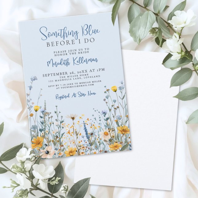 Invitación Blue Botanical Wildflower Bridal Shower (Blue Botanical Wildflower Bridal Shower Invitation)