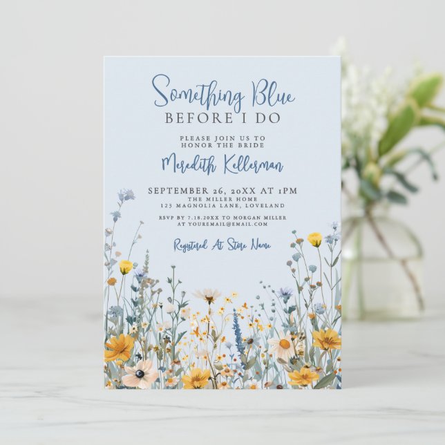 Invitación Blue Botanical Wildflower Bridal Shower (Anverso de pie)