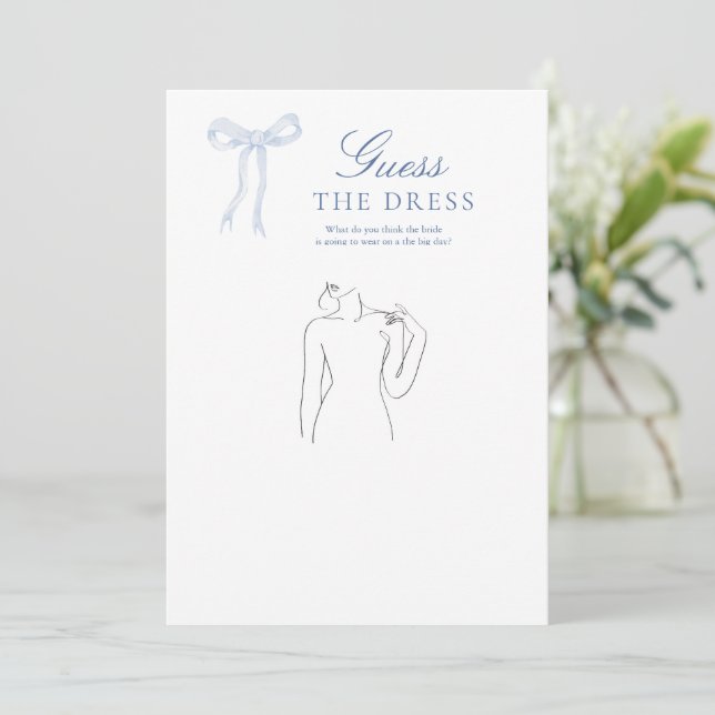 Invitación Blue Bow Adivinan El Juego De La Ducha De Vestido  (Anverso de pie)