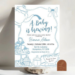 Invitación Blue Bow Baby está preparando un brunch de té en B