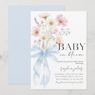 Invitación Blue Bow Baby in Bloom Boy Baby Shower Invitation