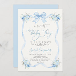 Invitación Blue Bow Baby Shower Boy