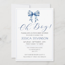Invitación Blue Bow Baby Shower Watercolor