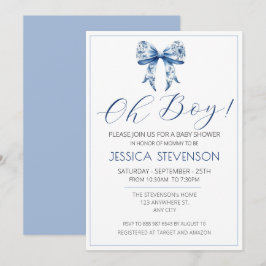 Invitación Blue Bow Baby Shower Watercolor
