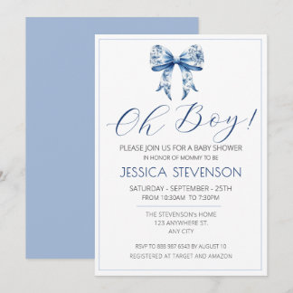 Invitación Blue Bow Baby Shower Watercolor