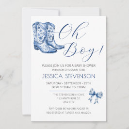 Invitación Blue Bow Baby Shower Watercolor