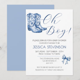 Invitación Blue Bow Baby Shower Watercolor