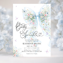 Invitación Blue Bow Baby Sprinkle Floral Baby Shower