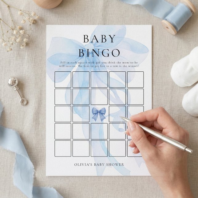 Invitación Blue Bow Bingo Baby Shower Game Card (Subido por el creador)