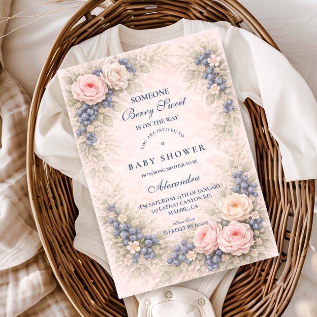 Invitación Blue Bow Blueberry Baby Shower (Subido por el creador)