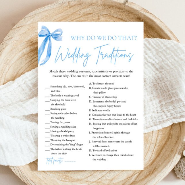 Invitación Blue Bow Boda Traditions Bridal Shower Game (Watercolor Blue Bow Wedding Traditions Bridal Shower Game)