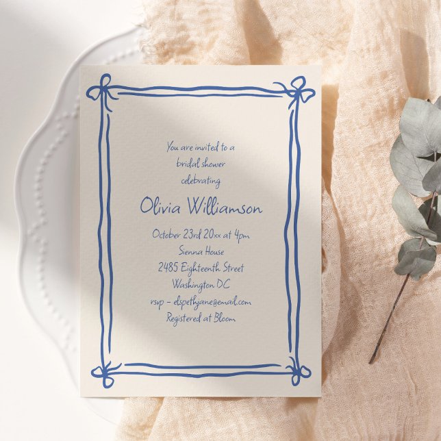 Invitación Blue Bow Border Bridal Shower Cornflower (Subido por el creador)