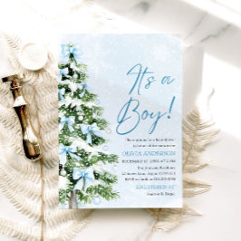 Invitación Blue Bow Boy Árbol de Navidad Oh Baby Baby Shower