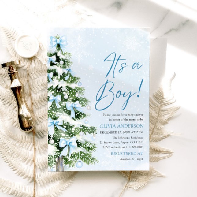 Invitación Blue Bow Boy Árbol de Navidad Oh Baby Baby Shower (Subido por el creador)