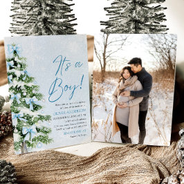 Invitación Blue Bow Boy Árbol de Navidad Oh Baby Baby Shower