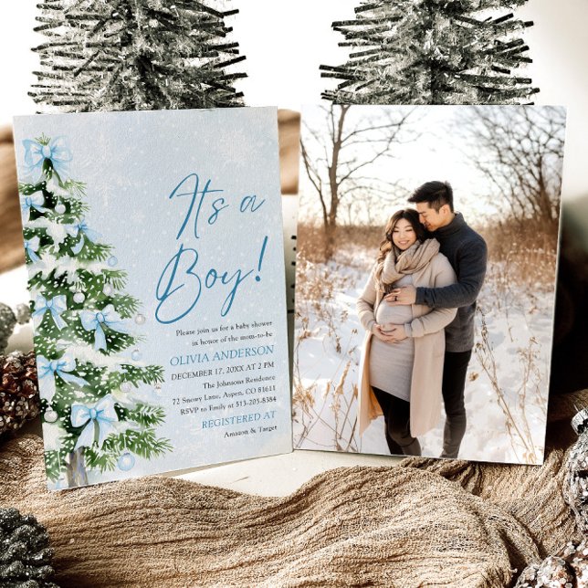 Invitación Blue Bow Boy Árbol de Navidad Oh Baby Baby Shower (Subido por el creador)