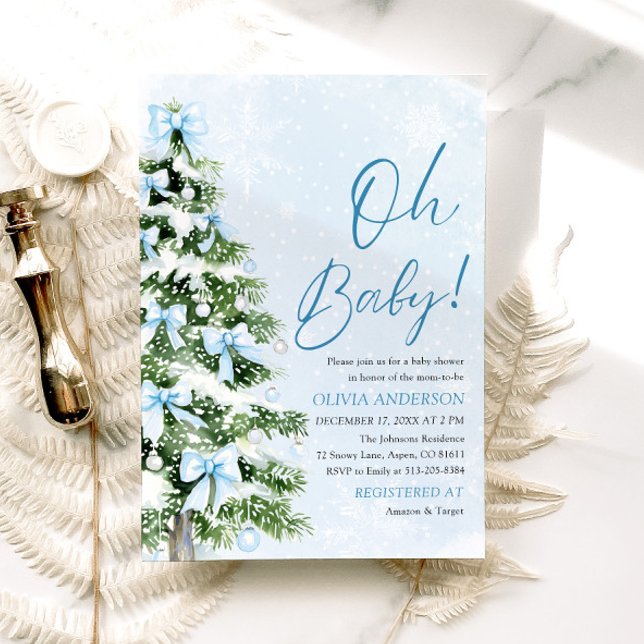 Invitación Blue Bow Boy Árbol de Navidad Oh Baby Baby Shower (Subido por el creador)