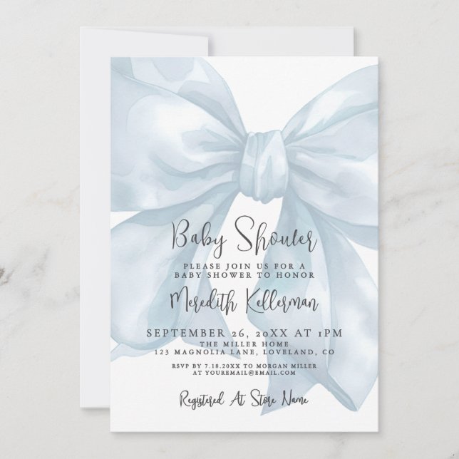 Invitación Blue Bow Boy Baby Shower (Anverso)