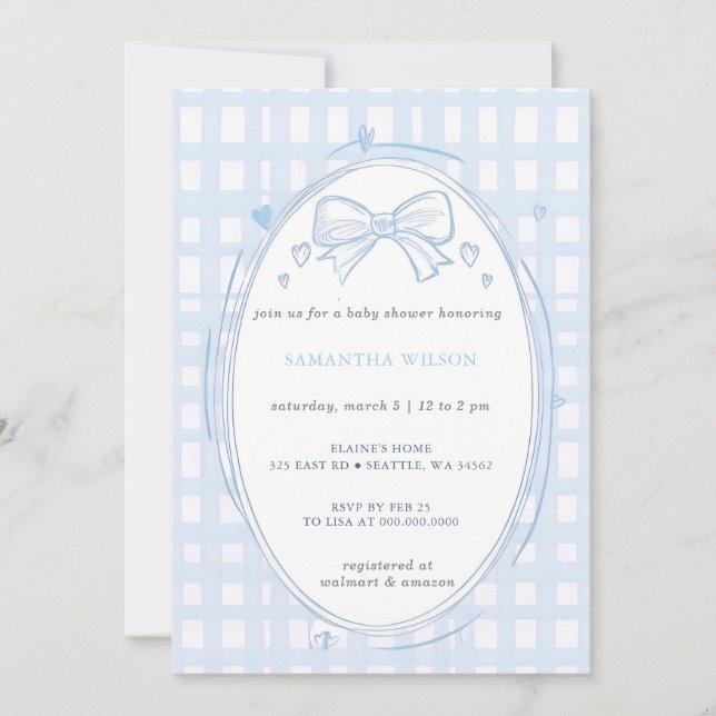 Invitación Blue Bow Boy Baby Shower (Anverso)