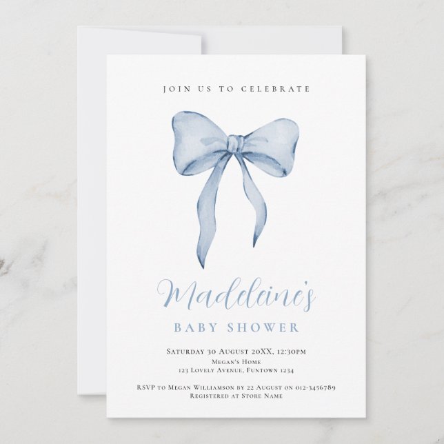 Invitación Blue Bow Boy Baby Shower invitation (Anverso)