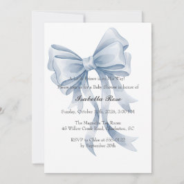 Invitación Blue Bow Boy Baby Shower Invitation Coquette
