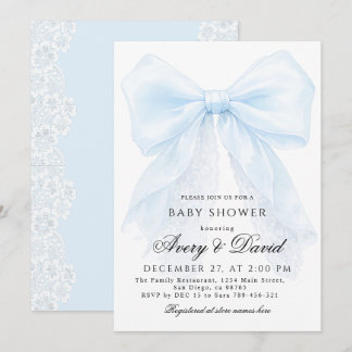 Invitación Blue Bow boy Modern Baby Shower 