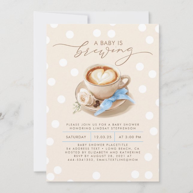 Invitación Blue Bow Coffee Baby Is Brewing Boy Baby Shower (Anverso)