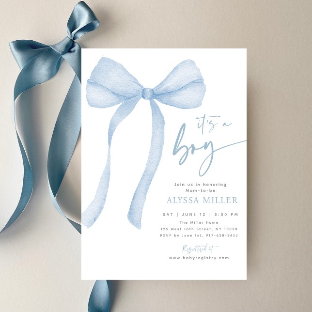 Invitación Blue Bow Coquette Boy Baby Shower (Subido por el creador)