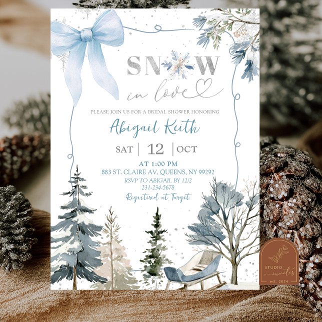 Invitación Blue Bow Coquette Snow In Love Bridal Shower (Subido por el creador)