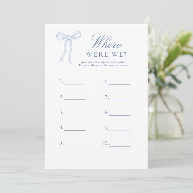 Invitación Blue Bow ¿Dónde Adivinamos El Juego De Novias? (Anverso de pie)