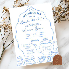 Invitación Blue Bow Doodle Tarde Tea Bridal Shower