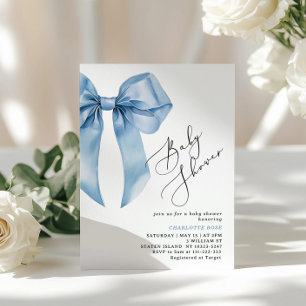 Invitación Blue Bow Elegant Baby Boy Shower