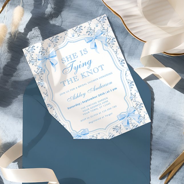 Invitación Blue Bow está atando la ducha nupcial (Subido por el creador)