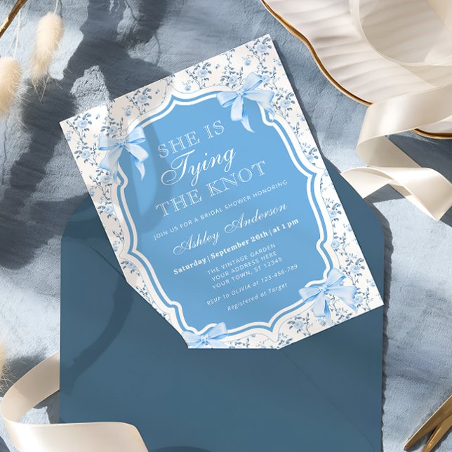 Invitación Blue Bow está atando la ducha nupcial (Subido por el creador)