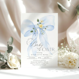 Invitación Blue Bow Floral Baby Boy Shower