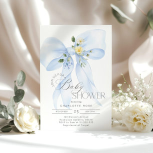 Invitación Blue Bow Floral Baby Boy Shower