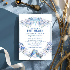 Invitación Blue Bow Floral Boy Baby Baby Shower