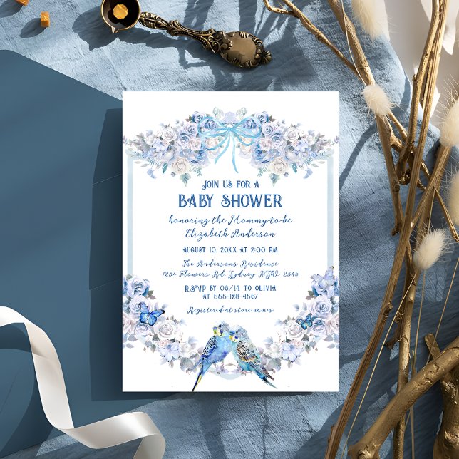 Invitación Blue Bow Floral Boy Baby Baby Shower (Subido por el creador)
