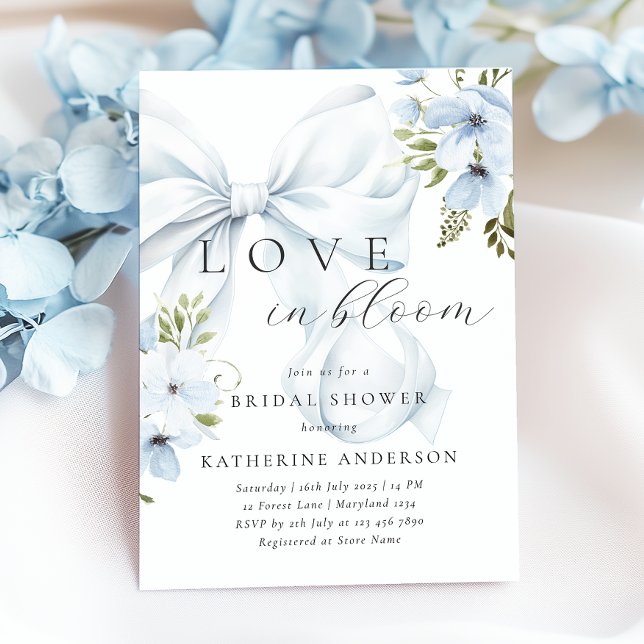 Invitación Blue Bow Floral Bridal Shower (Subido por el creador)