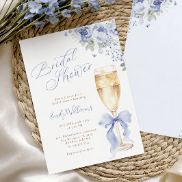 Invitación Blue Bow Floral Champagne Bridal Shower Invitation
