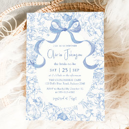 Invitación Blue Bow Floral Chinoiserie Bridal Shower