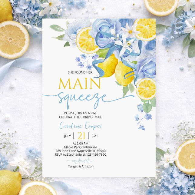 Invitación Blue Bow Floral Lemon Bridal Shower Invitation (Subido por el creador)