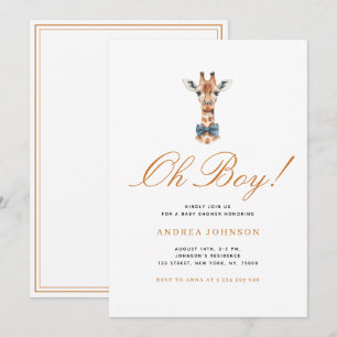 Invitación Blue Bow Giraffe Safari ThBoy Baby Shower