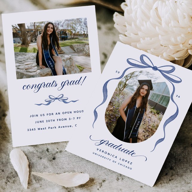 Invitación Blue Bow Graduation Open House Party Invitation (Subido por el creador)